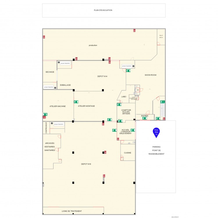 plan évacuation. Plan de 0 pièce et 0 m2