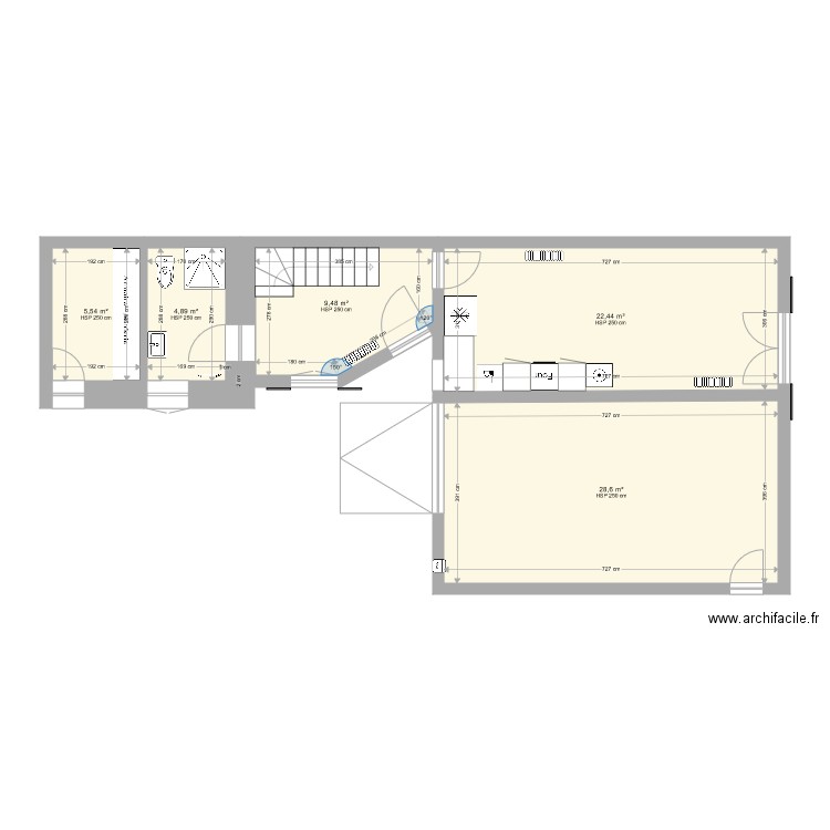 30 bis RDC projet v2. Plan de 5 pièces et 71 m2