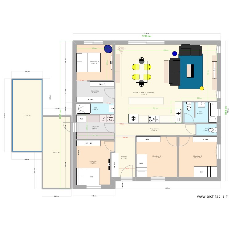 Natilia 8 + Container. Plan de 15 pièces et 152 m2