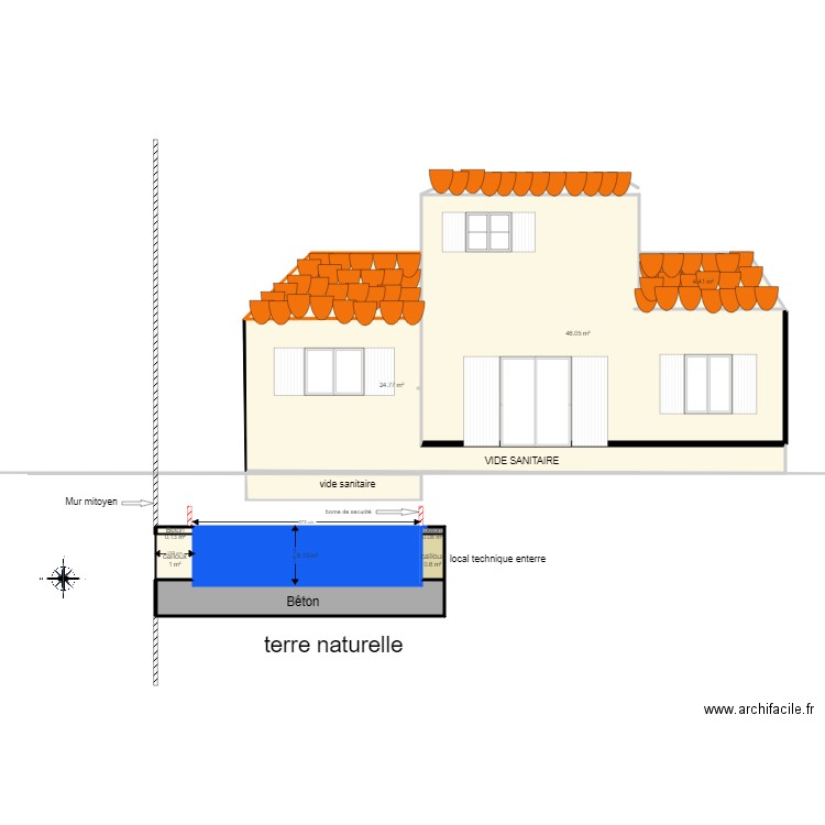 coupe piscine. Plan de 0 pièce et 0 m2