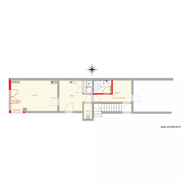 rez de chauss&eacute;e saint ouen projet sans meubles 2507. Plan de 