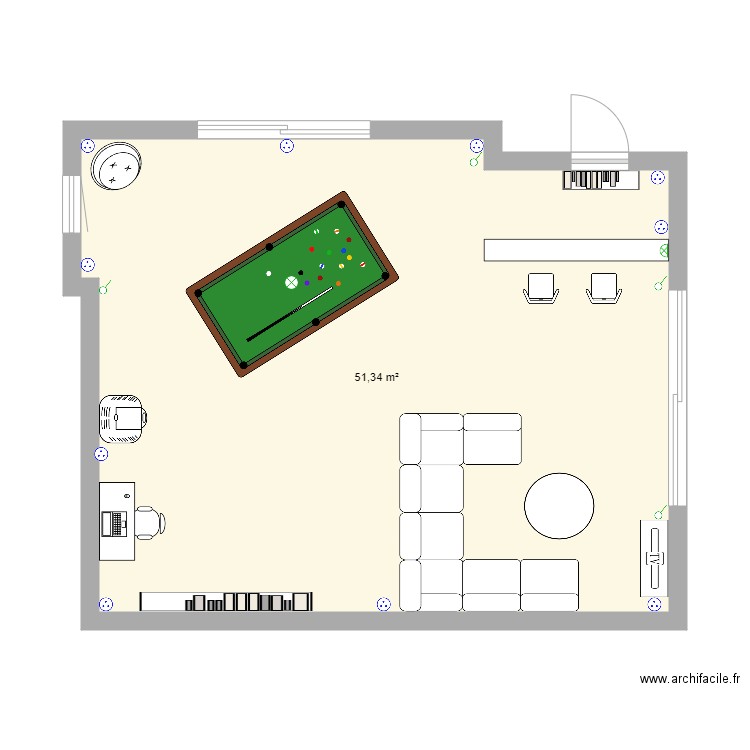 extension. Plan de 1 pièce et 51 m2