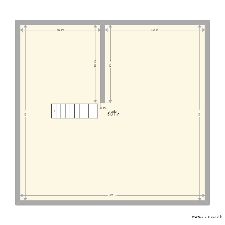 Malonne Fay grenier. Plan de 1 pièce et 101 m2