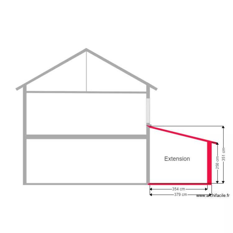 Plan en coupe Profil nord maison seule. Plan de 