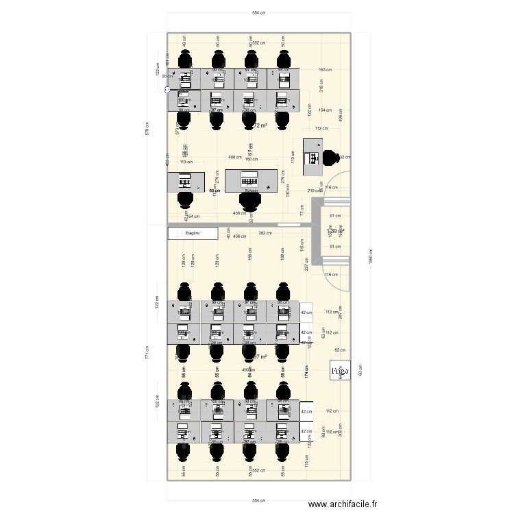 Pool 2 et 3. Plan de 3 pièces et 73 m2