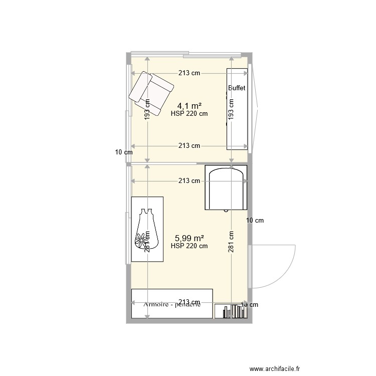 Véranda en chambre avec meubles v2. Plan de 0 pièce et 0 m2