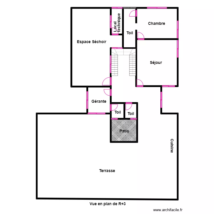 Vue en plan de R+3 de fidjross&egrave;.. Plan de 