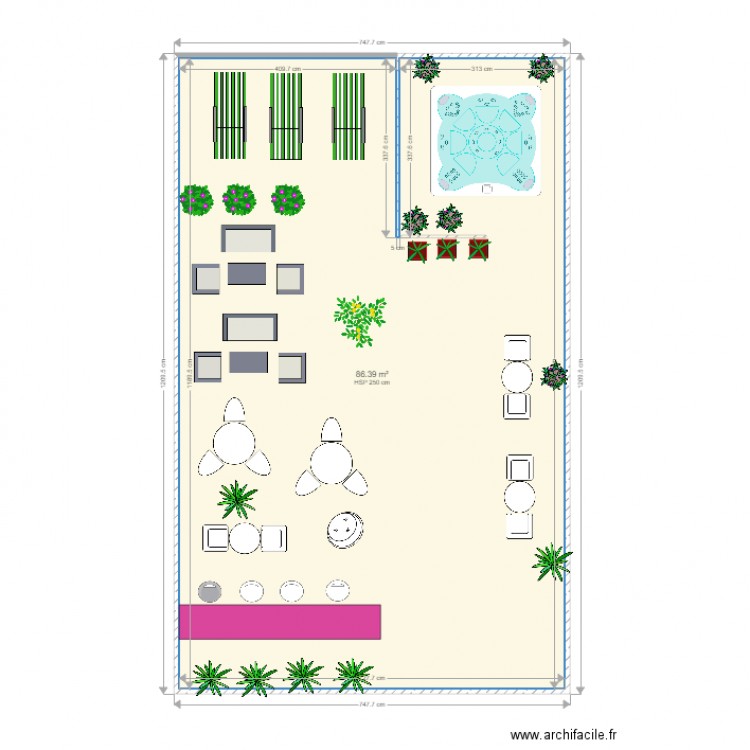  pomton des femmes . Plan de 1 pièce et 86 m2