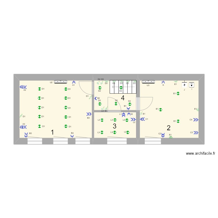 Etage Céline. Plan de 4 pièces et 37 m2