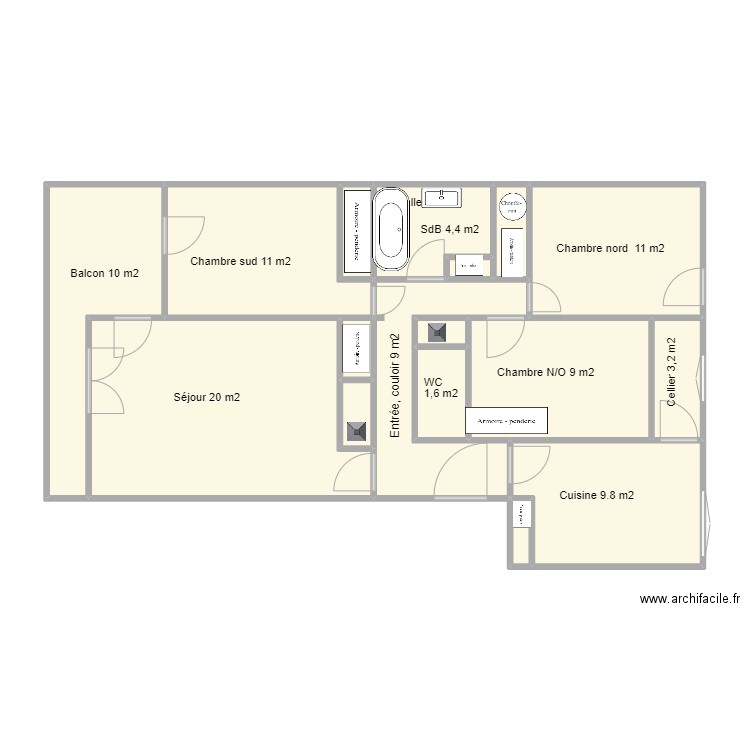 Appartement Tarbes 2. Plan de 17 pièces et 92 m2