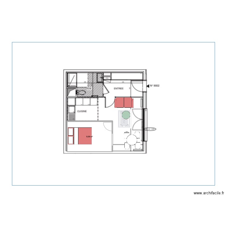 colombes. Plan de 1 pièce et 9 m2