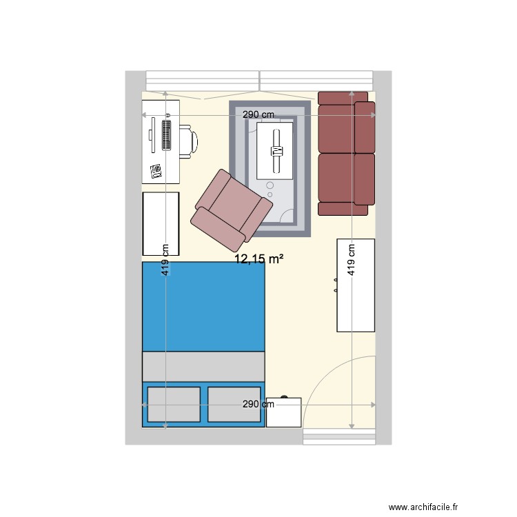 CHAMBRE 2. Plan de 1 pièce et 12 m2