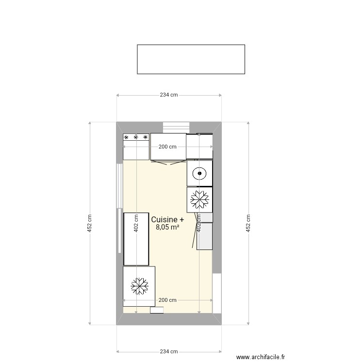 Cuisine +. Plan de 1 pièce et 8 m2