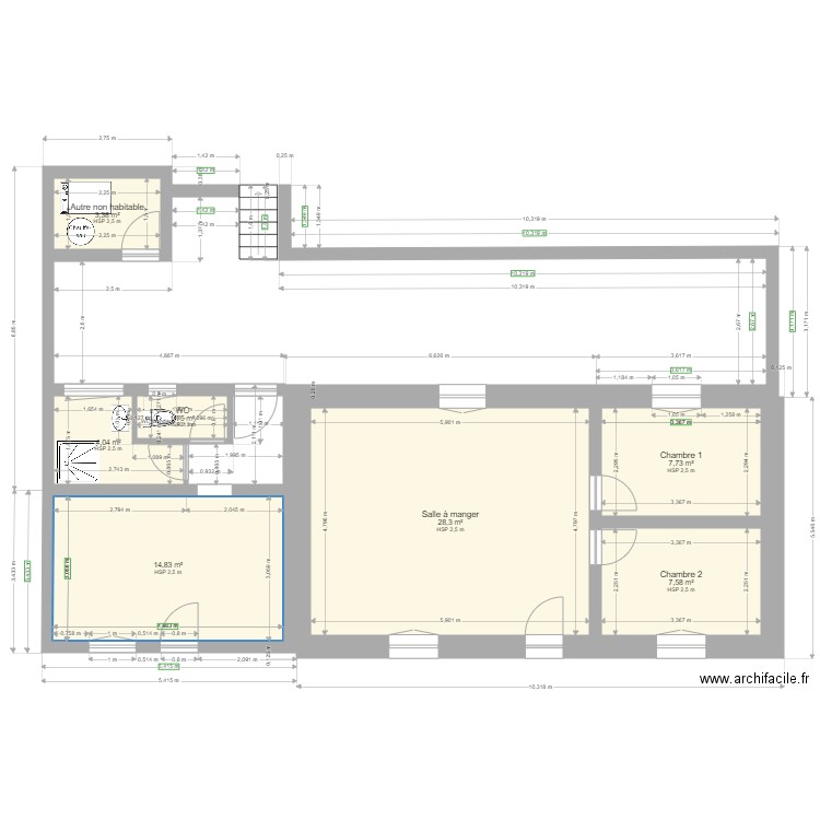 maison. Plan de 7 pièces et 68 m2