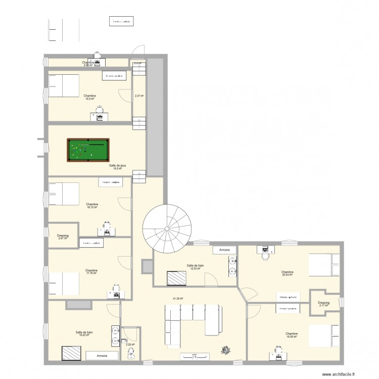Chambres en L. Plan de 0 pièce et 0 m2