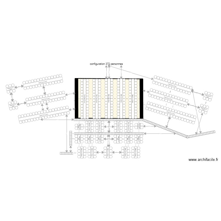 configuration 372 personnes. Plan de 2 pièces et 76 m2