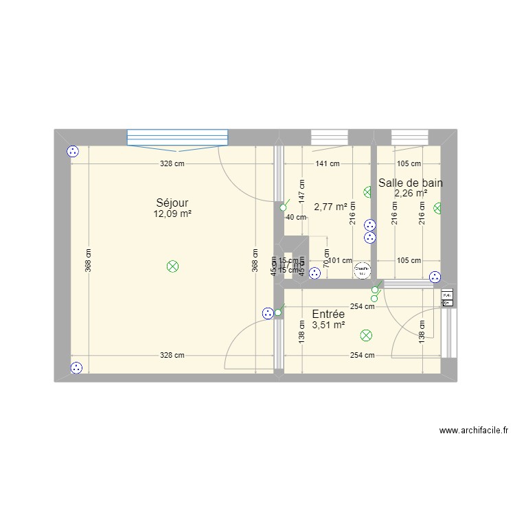 Studio 22 m². Plan de 5 pièces et 21 m2