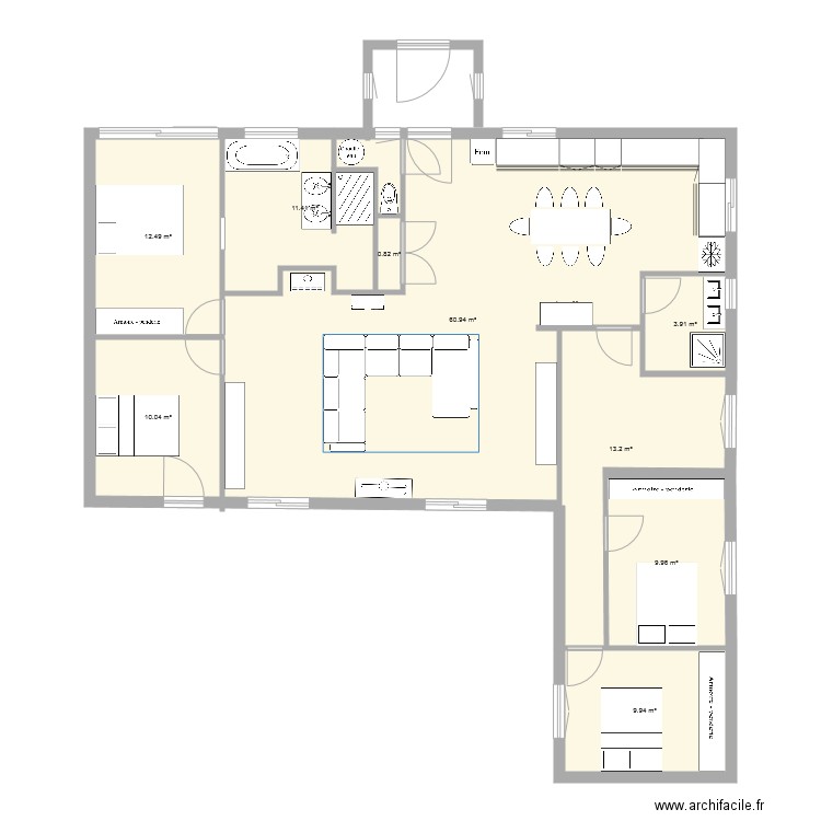projet maison extension 2 chambres. Plan de 0 pièce et 0 m2