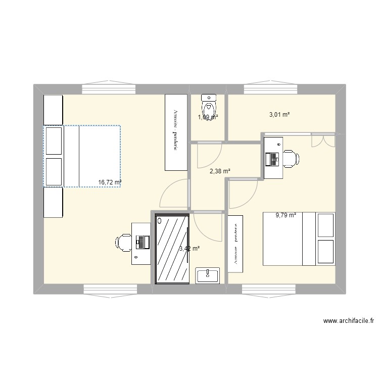 nouvel étage 2. Plan de 6 pièces et 36 m2