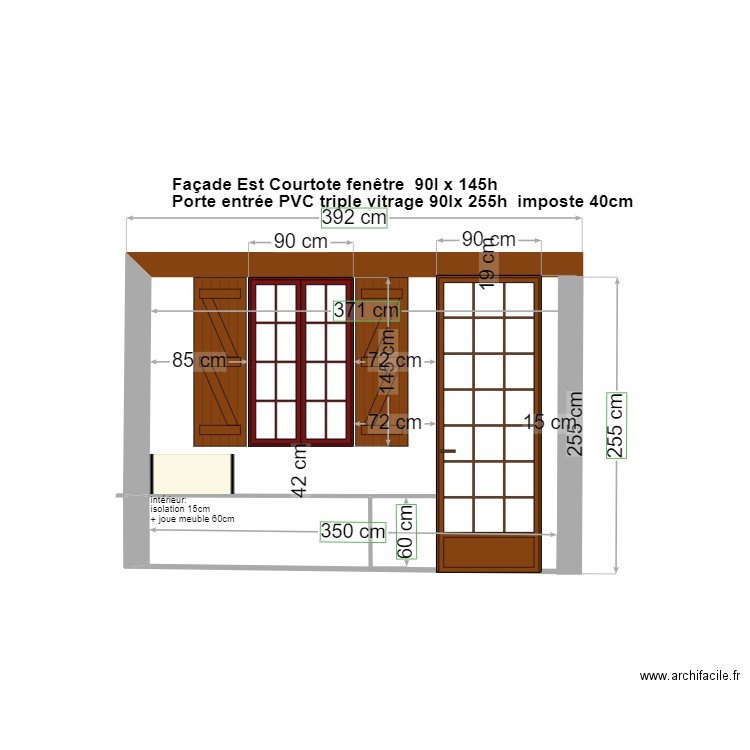 FA9ADE est courtote AVEC FENËTRE 145 porte 245 + volets. Plan de 0 pièce et 0 m2