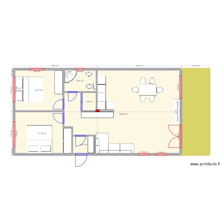 barn. Plan de 7 pièces et 78 m2