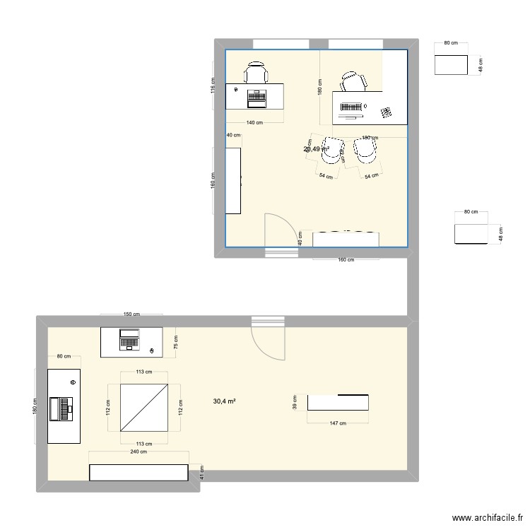 iso1. Plan de 2 pièces et 51 m2