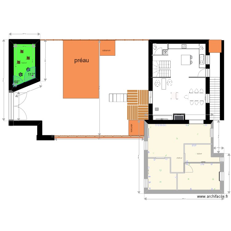 aménagement grange. Plan de 3 pièces et 65 m2