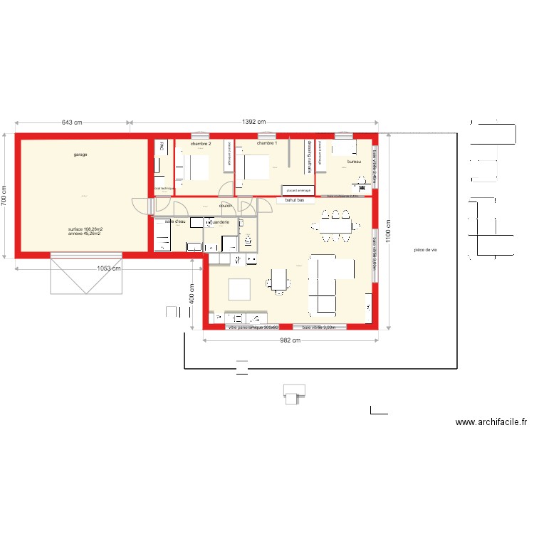 plan jp revu et corrigé sans toiture 1100cmX2230cm. Plan de 0 pièce et 0 m2