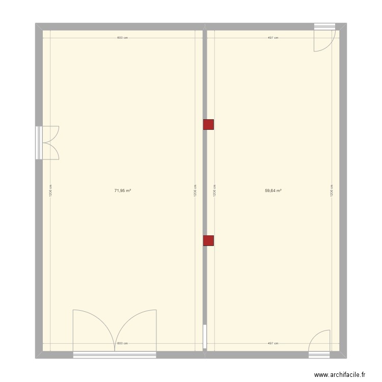 bar étage test 1. Plan de 2 pièces et 132 m2