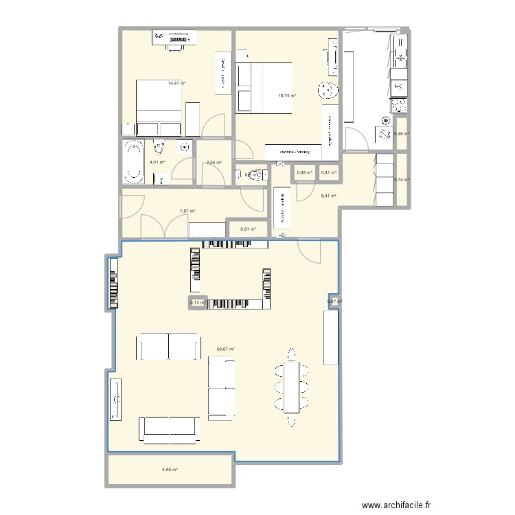 Plan aménagement 6. Plan de 16 pièces et 122 m2