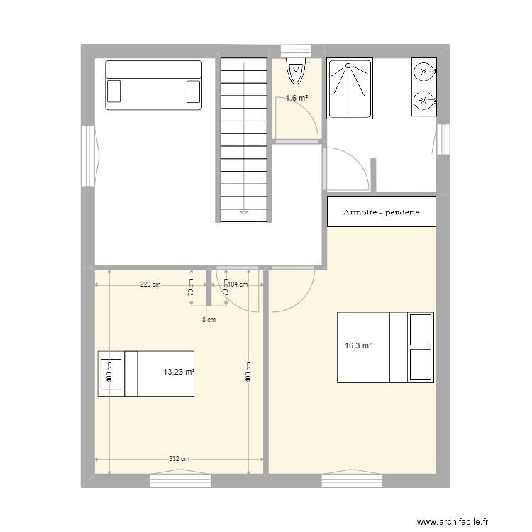 Plan étage 2. Plan de 3 pièces et 31 m2