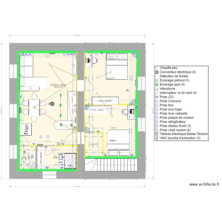 R+1 définitif. Plan de 7 pièces et 105 m2