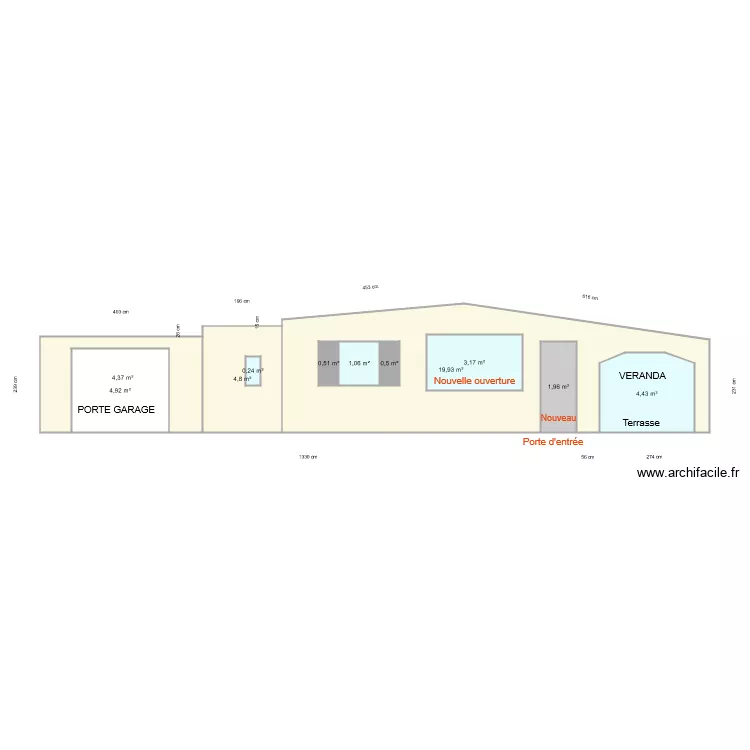 facade ouest apres renovation. Plan de 
