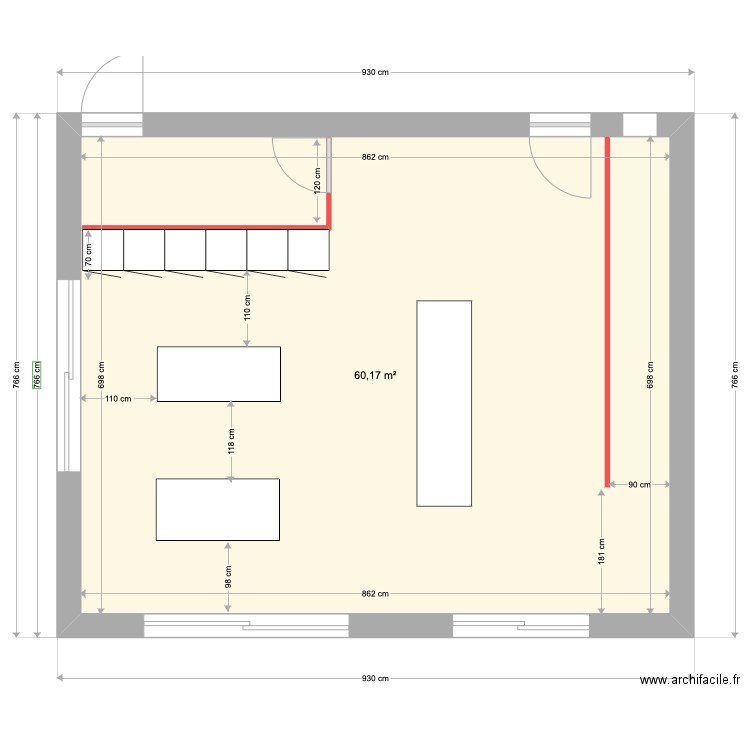 salon. Plan de 1 pièce et 60 m2