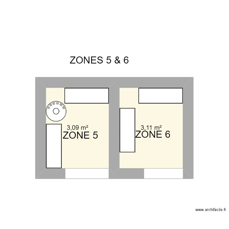 ZONES 5 & 6. Plan de 2 pièces et 6 m2