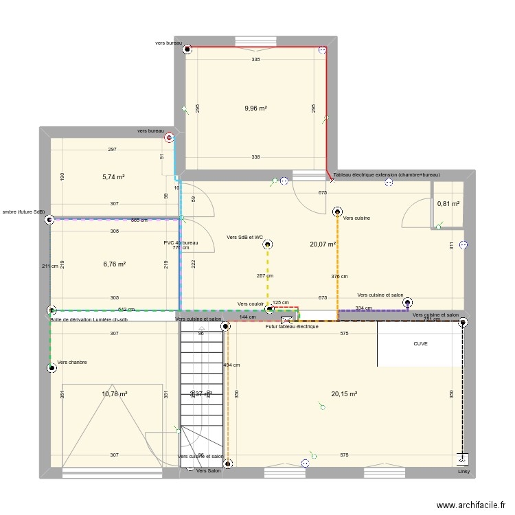 cave elec. Plan de 8 pièces et 79 m2