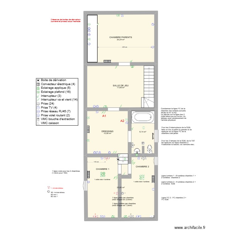 Etage. Plan de 5 pièces et 79 m2