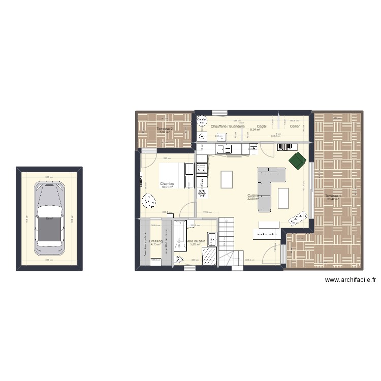 Les Bogues aménagement. Plan de 8 pièces et 105 m2