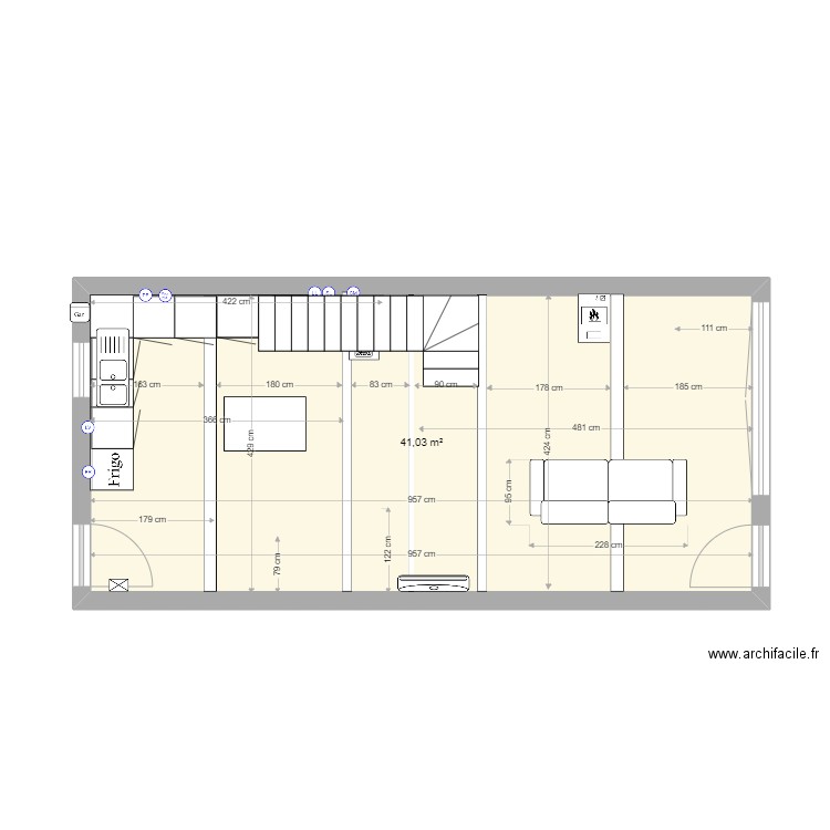 MuretBarry0EEscalierEst. Plan de 1 pièce et 41 m2