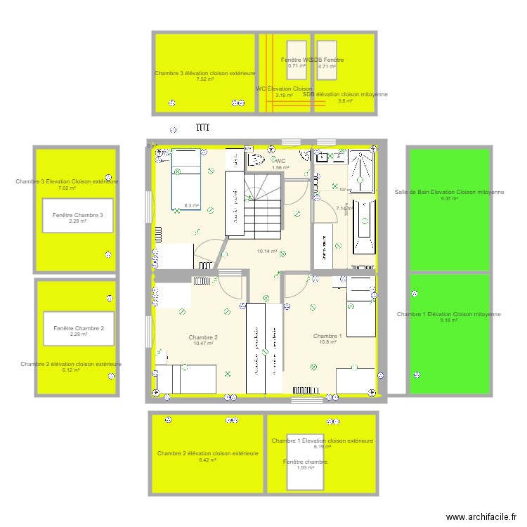 DSFA 1er etage Cloisons internes et périphériques v6 avec électricité. Plan de 0 pièce et 0 m2
