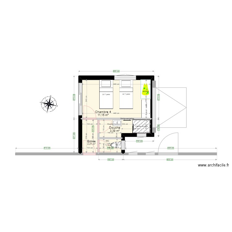 New Favone 1 Ch 5x4,85. Plan de 4 pièces et 18 m2