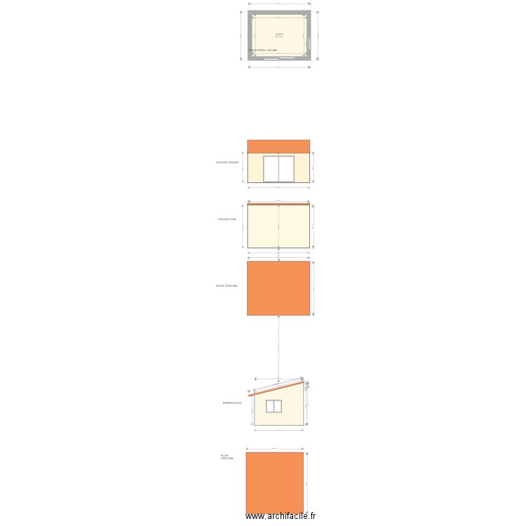 plan coupe façade PH. Plan de 1 pièce et 16 m2