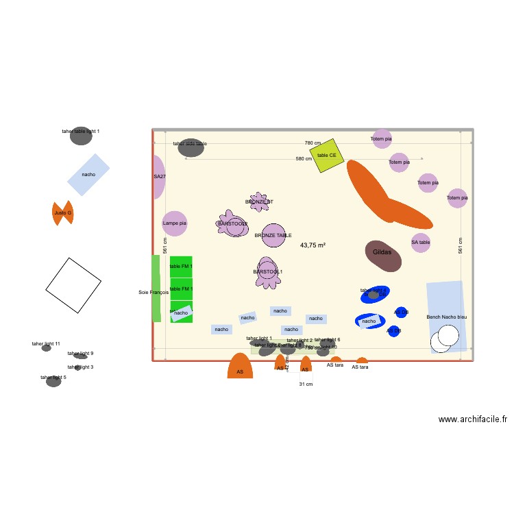 MIAMI 22. Plan de 1 pièce et 44 m2