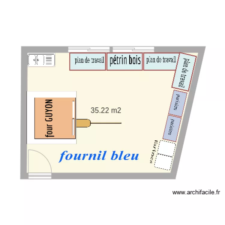 EXACT fournil bleu avec &eacute;vier. Plan de 