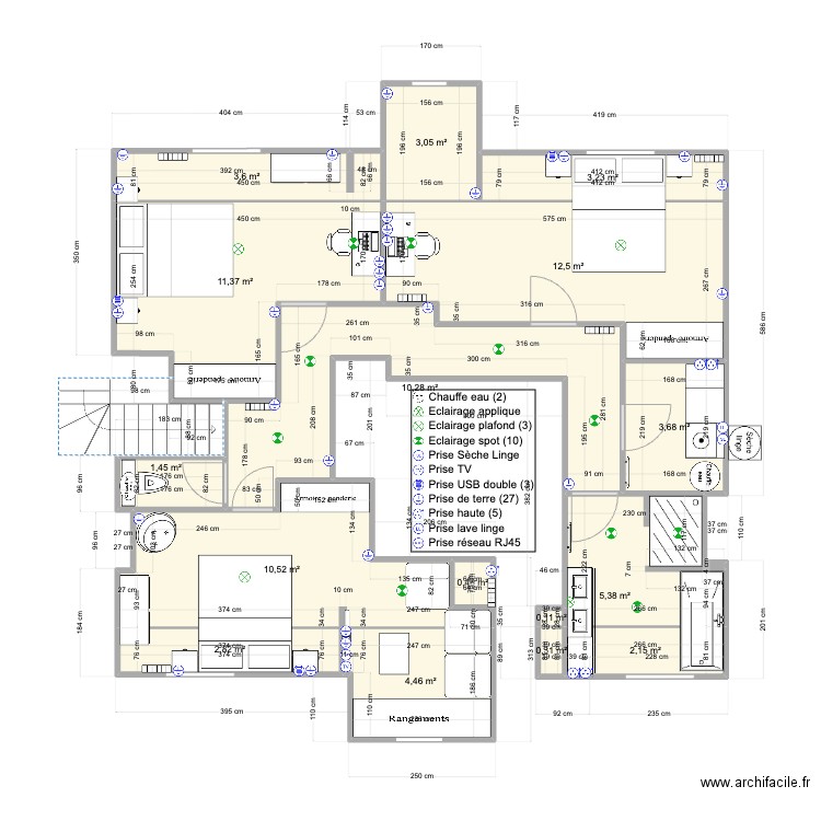 Pornichet1er Base carrez V10. Plan de 16 pièces et 75 m2