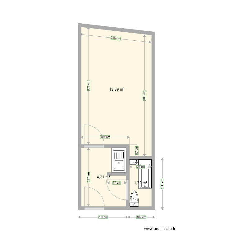 appart strasbourg jean. Plan de 3 pièces et 19 m2