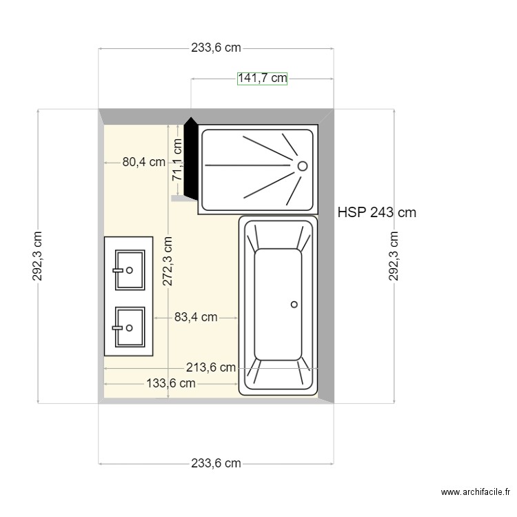 SDB Cristophe. Plan de 1 pièce et 6 m2