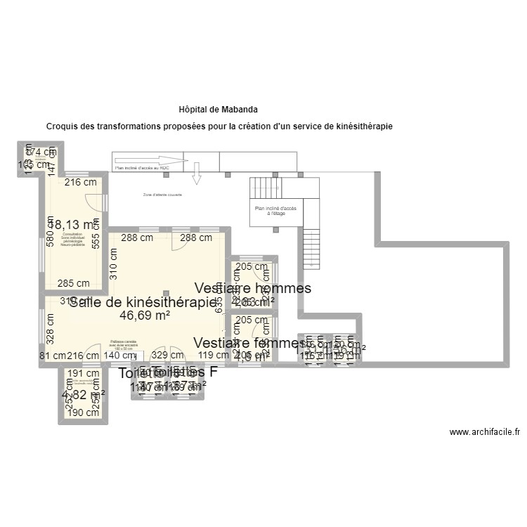 Hôpital de Mabanda - Bâtiment transformé . Plan de 9 pièces et 86 m2