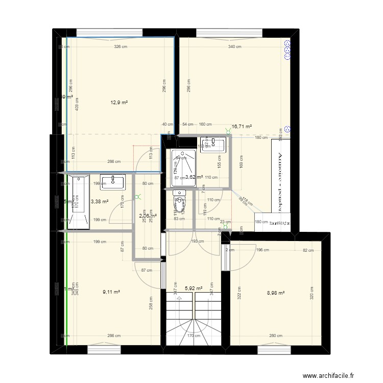Etage 1 Cotes bis 3. Plan de 11 pièces et 64 m2
