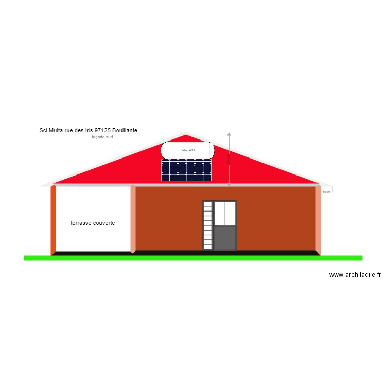 facade sud. Plan de 3 pièces et 41 m2